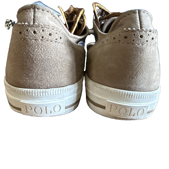 Polo Ralph Lauren Mens US 7.5 Vultan Wingtip Oiled Suede Sneakers Tan Preppy - Picture 6 of 12